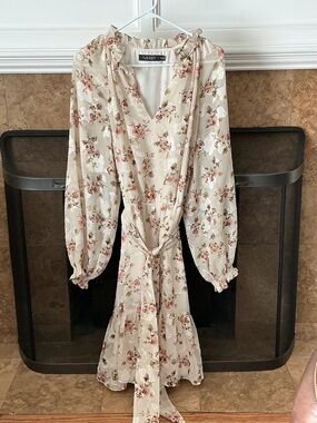 Lauren Ralph Lauren Cream Floral Long-Sleeve Midi Dress